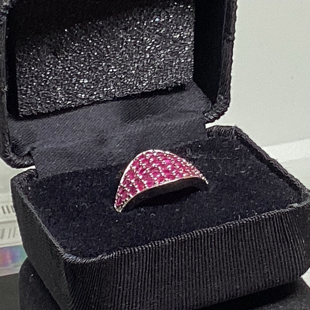 New❣️Real Ruby 925 Ring Cigar Band Cluster Sterling Silver VTG